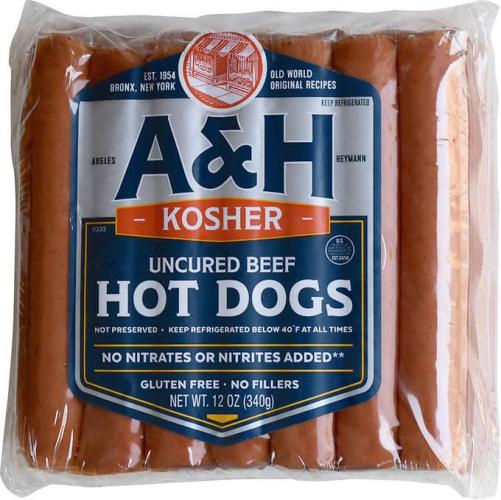 A&H Kosher Beef Hot Dogs No Nitrites Uncured 12 oz