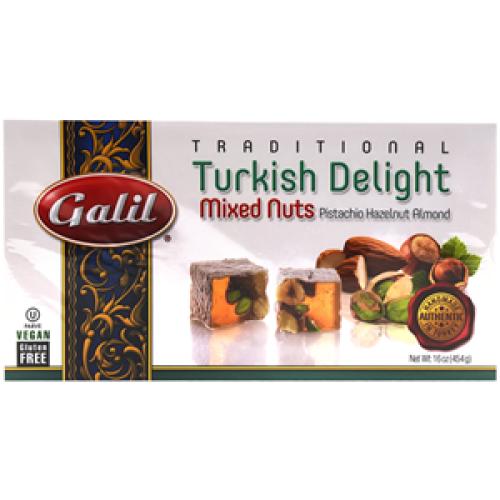 Galil Traditional Turkish Delight Mixed Nuts Pistachio Hazelnut Almond 16 oz